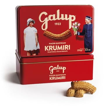 Galup Krumiri Piemontesi Tradizionali, Biscotti al Burro e Uova Freshe, Dotati di scatola di Latta Litografata Realizzata per Conservare le Caratteristiche del loro Sapore Classico - 250 g