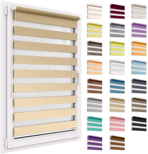 Doppelrollo ohne Bohren, 110x150 cm Stoffgröße, Duo Rollo Klemmfix, Easyfix, lichtdurchlässig und verdunkelnd, Day&Night, Klemmrollo Sonnenschutzrollo Fensterrollo für Fenster & Türen