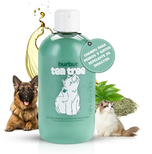 BURBUR - Tea Tree, Shampooing pour Animaux de Compagnie | 400 ML | Shampooing Végan pour Chiens et Chats | Toutes les Races | Tous Types de Poils | Préventif + Relax