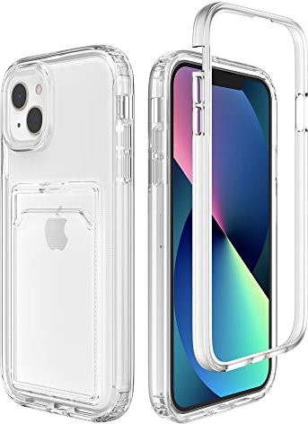 ZCDAYE Case for iPhone 14 with Card Holder, Clear Phone Case with Card Slot Protective Frame, TPU Slim Phone Cover Shockproof Man Women Cases for iPhone 14 (6.1 inches), Transparent