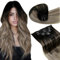 LaaVoo Ombre Echthaar Extensions Clip 40cm Remy Clip Extensions Echthaar 7pcs/105g Schwarz bis Aschbraun und Mittelblond Balayage Clips in Extensions Echthaar Glatt #1B/8/22