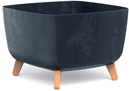 URBNLIVING Medium Square Low Modern Look Planter Flower Plant Pot Indoor Outdoor Garden Decor Wooden Look Legs (Anthracite)