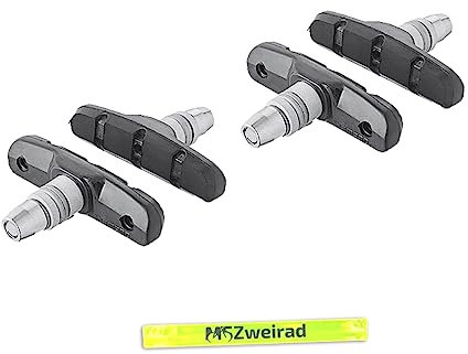 2 Paar (4 Stück) Shimano Fahrrad Bremsschuhe S65T Deore Bremsklötze Bremsbeläge V Brake inklusive MSZweirad Reflexband