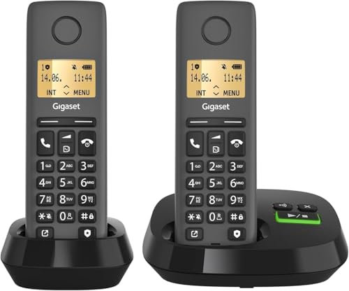 Gigaset PURE 120A Duo - 2 schnurlose Telefone mit Anrufbeantworter - ECO DECT - Anrufschutz - beleuchtetes Display - hörgerätekompatibel, anthrazit schwarz [Kompatibel in DE, IT, FR, NL, BE, Che, AUT]