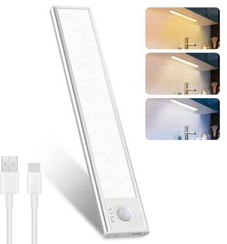 23Cm Led Unterbauleuchte Küche Kabellose - 3000K-4000K-6500K Schrankleuchten Bewegungsmelder Stufenloses Dimmbar Lichtleiste Abnehmbarer Batterie für Kleiderschrank Treppe Bad Und Schränke -1 Stück