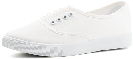 Hitmars Basket Basse Femme en Toile Légère Slip on Chaussures De Toile Confortable Antidérapante Extérieur Marche Blanc EU36