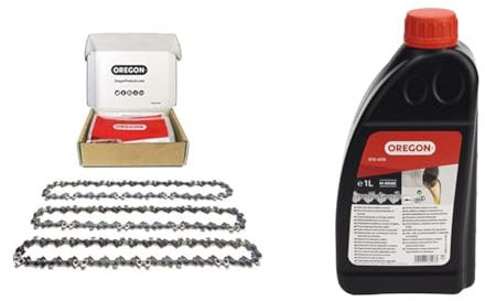 Oregon - Lot de 3 Chaînes d'Élagueuse sur Perche pour Guide-Chaîne de 10 (25 cm), 40 Maillons & Huile pour Chaîne et Guide-Chaîne de Tronçonneuse, 1 L (O10-4935)