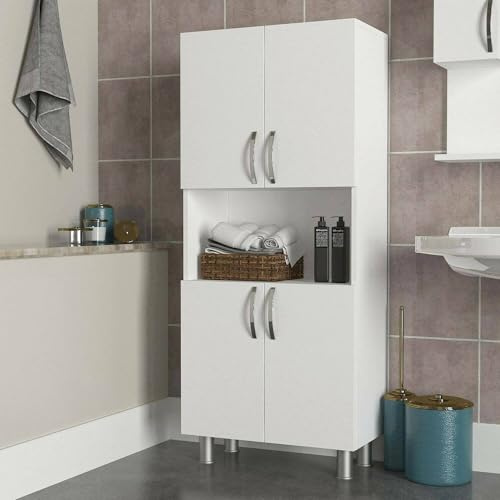 Dmora Armadio Multiuso Grande Celaeno, Mobile Multifunzionale, Mobiletto scarpiera, Guardaroba Porta Scarpe, 60x30h140 cm, Bianco