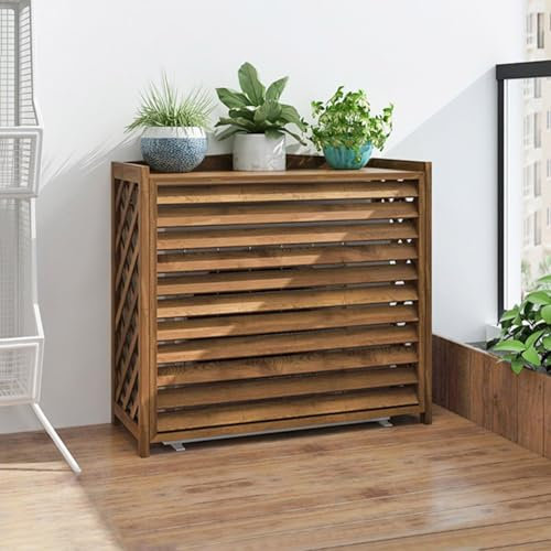 Cubierta Aire Acondicionado Exterior Madera Cubre Aire Acondicionado Exterior Protector Aire Acondicionado Proteger Del Sol Y La Lluvia Funda Aire Acondicionado Balcon Estanteria Para Plantas(86x35x80