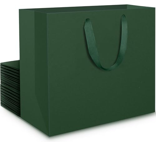 EUSOAR Sacchetti Carta Verde Scuro con Manici - 20 Pezzi Buste Regalo Grandi L 32x28x11.5cm - 230g Buste Regalo Grande - Large Green Gift Bags - Verde Shopper Cartone Regalo Compleanno Natale