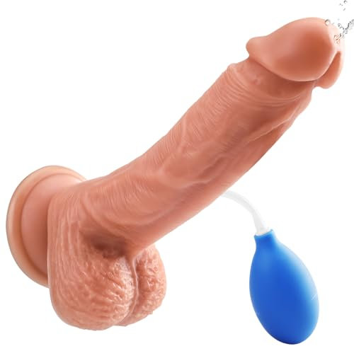 Realistischer Dildo - 26cm Spritz Penis mit Starkem Groß Saugnapf ＆ Spritzfunktion, Realistic Dick Spritzdildo Braun mit Echten Venen und Prallen Hoden, Sex Spielzeug für Die Frau ＆ Männer ＆ Paare
