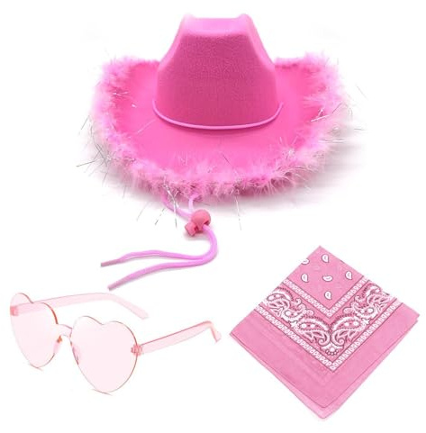 1 Cappello Da Cowboy Da Donna, Viene Fornito Con 1 Fazzoletto Da Taschino E 1 Occhiali Da Sole A Forma Di Cuore, Accessori Cosplay, Accessori Per Feste, Accessori Di Abbigliamento Moda