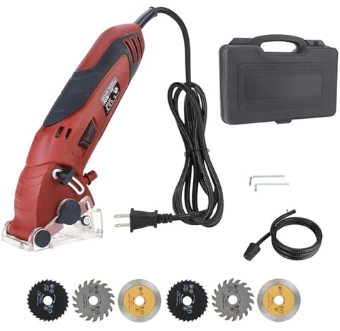 Mini Circular Saw with Cable, 400W, 110V, 3400RMP, Multifunctional Handheld Circular Saw with 6 Blades, Maximum Cutting Depth ½ Inch, Small Compact Circular Saw for Panels: