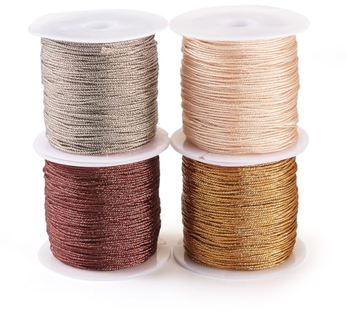 Spritewelry 4 rotoli di filo metallico rotondo da 0,8 mm, filo intrecciato in poliestere per fai da te, nodi cinesi, macramè, bracciali, collane e gioielli