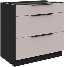 Küchen Unterschrank 80 cm Küche Arona Kaschmir beige matt + Schwarz matt Soft-Close Küchenzeile Küchenblock