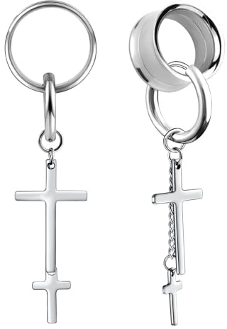 Hoisy tunnel med kors hänge piercing smycken öra män kvinna tunnel rostfritt stål set punk vattentät 6 mm – 24 mm, 20mm (3/4), Metall, Ingen ädelsten