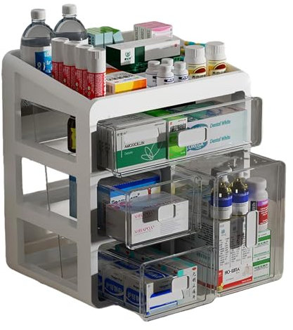 Yolispa Conservazione dei farmaci, Organizer per medicinali a 4 Livelli plastica Medica Contenitore, Contenitore Medico per Contenere vitamine, integratori per Ufficio di casa, dormitorio