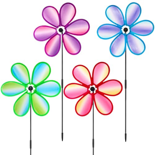 Molinillo de viento | Juego de 4 esculturas molinillos de viento de pétalos – Resistente a los agentes atmosféricos, ahuyenta pájaros, decoración para terraza, césped y patio