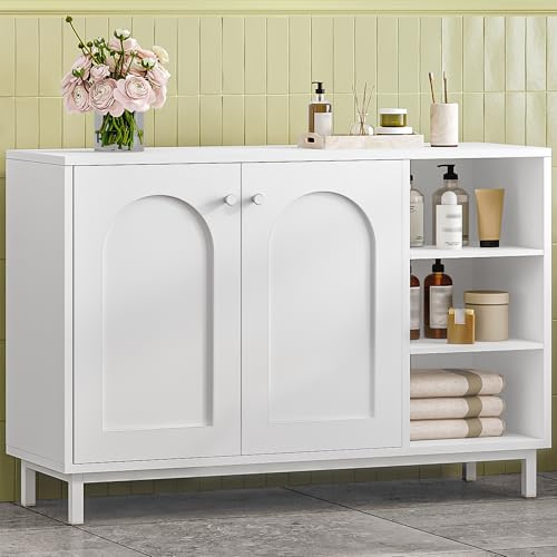 Hzuaneri Meuble Salle de Bain, Meuble de Rangement, Armoire Salle de Bain, Placard Rangement avec 2 Portes, Compartiment Ouvert, Salle de Bains, Le Salon 35 x 100 x75 cm, Blanc SC10203W