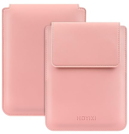HoYiXi Funda Universal para 7 Kindle Paperwhite 2024/6.8 Paperwhite 2025-2021,Compatible Kobo/Voyaga/Pocketbook/Tolino E-Book Funda de Cuero Ligero Bolsa para Ebook de 6.8-7 Pulgadas,Rosa