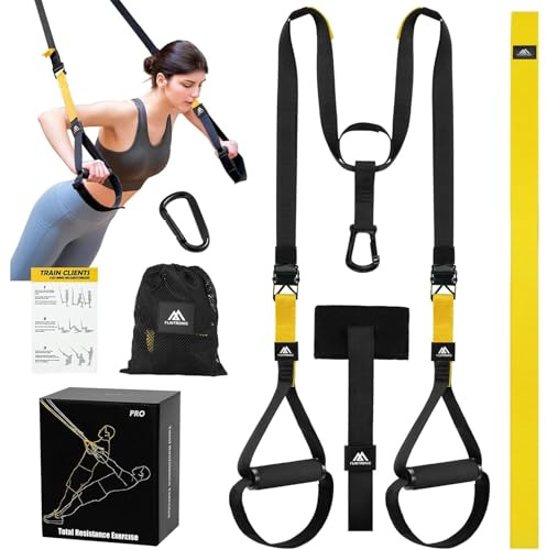 flintronic Juego de Entrenamiento en Suspensión, Correas de Entrenamiento en Suspensión con Asas y Guía de Entrenamiento, para Entrenamiento de Fuerza y Entrenamiento en Casa (Amarillo)