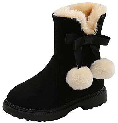 Generisk vinter barn fashionabla - och vintersnöstövlar för flickor, tjocka, halkfria, varma och bekväma, enfärgade dragkedja vinterskor 32, svart, 29.5 EU