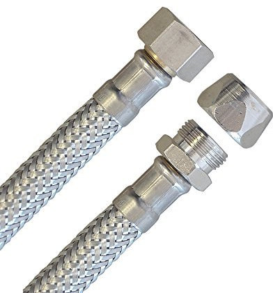 H2O-Flex® Panzerschlauch 3/8ÜM x 10mm Quetsch, Flexschlauch DN8 für Sanitär mit Trinkwasserzulassung, 15cm-2m