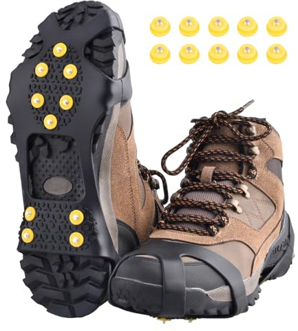 TRIWONDER Crampons Antidérapants sur Chaussures 10 Clous à Neige Glace Traction Grips Crampons Pointes pour Randonnée Marche (Noir, XL (EU:45-48))