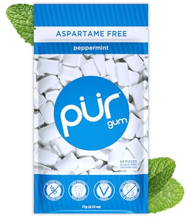 PUR Gum | Sugar Free Chewing Gum | Made with Xylitol | Vegan, Aspartame Free, Gluten Free & Keto Friendly | Natural Peppermint Flavoured Gum, 55 Pieces (Pack of 1)
