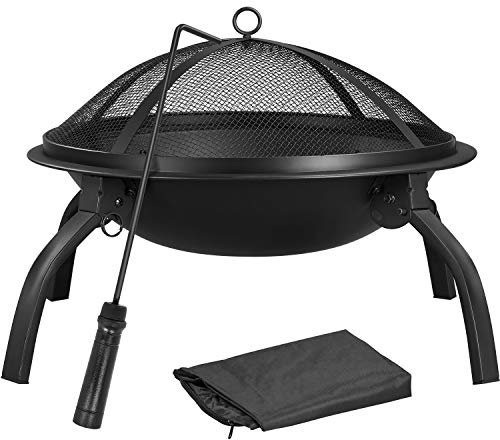 Yaheetech Brasero Exterior para Jardín Portátil y Plegable Chimenea para Carbon con Atizador Bolsa Transporte para Hogueras Terraza Camping al Aire Libre 54x38,5cm Redondo Metal Negro
