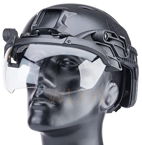 WLXW Visière Rabattable Tactique pour Rails Casque, Lunettes Sécurité Airsoft 2 Lentilles Couleur, pour Casque Rapide Masque Protection Rabattable Coupe-Vent Anti-Buée CS Airsoft Jeu De Guerre,Noir
