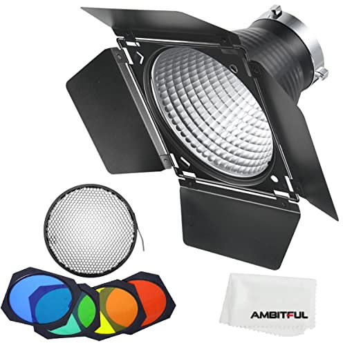 Godox Difusor reflector estándar de 7 pulgadas con diseño de escala de pez + puerta de granero BD-04 con rejilla de panal y 4 filtros de gel de color