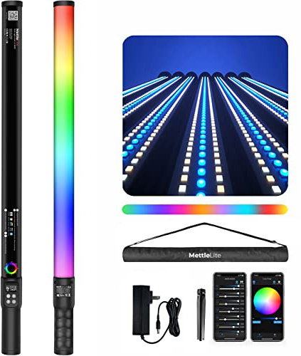 Mettlelite LS800C RGB LED Light Stick Full Color Continuous Output Video Light 3.2 ft with APP Control 2800K-8000K CRI96 TLCI 97 RGB CCT HSI Light Effects Built in Rechargeable Battery