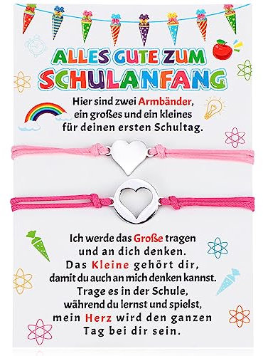 HOWAF 2 Schulkind Armband Mädchen Geschenke zur Einschulung, Armband Schulkind Mama Armbänder Einschulung Geschenk Karte Erster Schultag Schultüte Füllung Schulanfang Classroom Decorations