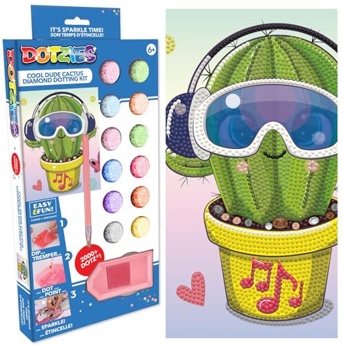 DIAMOND DOTZ DOTZIES 2593228 Original 5D Diamond Painting Set, Cooler Kaktus, DIY Diamant-Malerei mit Glitzersteinen, Diamanten-Bastelset für Kinder ab 6 Jahren, Beginner