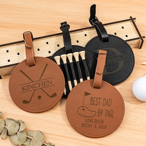 KEMEILA Etiqueta de la Bolsa de Golf de Cuero Personalizado de Regalo con Tees de Golf, Grabado Golf tee Holder con Madera Golf Valor 1 Set, Regalo de Cuero Personalizado para Golfista (1 Juego)