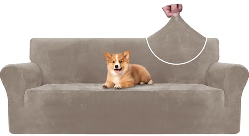 CYCMACO Copridivano Velluto Spesso 3 Posti, Universale Copridivani Elasticizzati, Copri Divani Antiscivolo, Moderno Sofa Cover Antigraffio, Fodera Divano Antimacchia Lavabile, Cachi