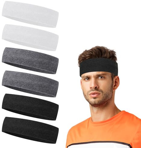 6 Stück Sport Stirnband Herren Schweißband, Damen Elastische Haarband Rutschfestes Feuchtigkeit Wicking Athletische Baumwolle Kopfband für Sport Laufen Fahrrad Joggen