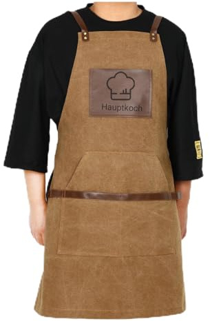 NGTSFLY Grillschürze für Männer Lustig Personalisiert Leinwand Lederschürze Verstellbar mit Taschen Geeignet für Den Heimgebrauch, Grillpartys,Geschenk für Männer zum Vatertag,Geburtstag (Khaki)
