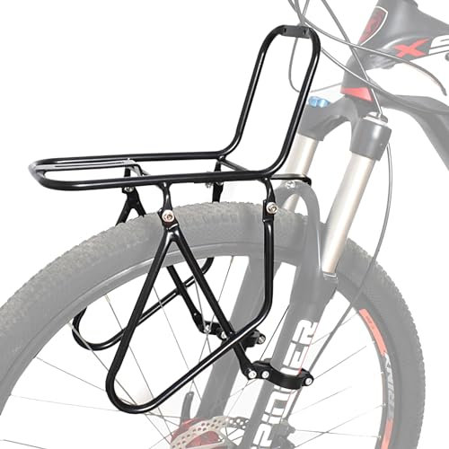 Fahrrad-Gepäckträger aus Aluminiumlegierung vorne, Gewicht 550 g, mit verbessertem Klemmring 15 kg Last Fahrrad-Gepäckträger kann Gepäcktasche/Korb/Zelt/Schlafsack tragen,Schwarz,A