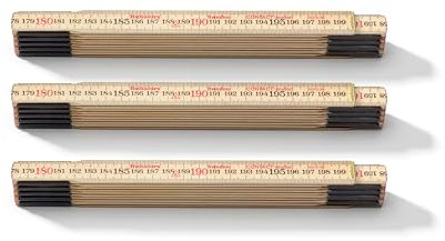 Lot de 3 mètres de contact I Hultafors I Mètre à maillons 2 m avec graduation inversée pour les mesures ajustées I Fabriqué en Suède I 3 x 2 m Mètre pliant en bouleau I 101804