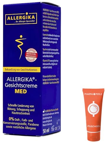 Allergika Gesichtscreme MED 1x 50 ml I Zur Behandlung von Gesichtsekzemen I Rötung, Schuppung, Hauttrockenheit, Neurodermitis I Juckreiz I sensible Haut I Spar-Set plus Pharma Perle give-away