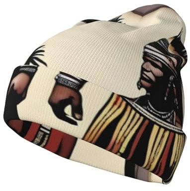 Strickmütze - Wintermütze mit Tribal Warriors Print, warme Totenkopfmütze, perfekt für kaltes Wetter und Outdoor, Schwarz, Schwarz, Einheitsgröße