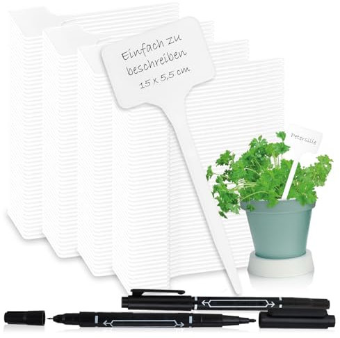 com-four® Etiquetas para Plantas 200x con 2 marcadores de Doble Punta - Etiquetas enchufables de 15 cm para Habitaciones, Balcones, Jardines - Tapones para Plantas para etiquetar - Tapones de Cultivo