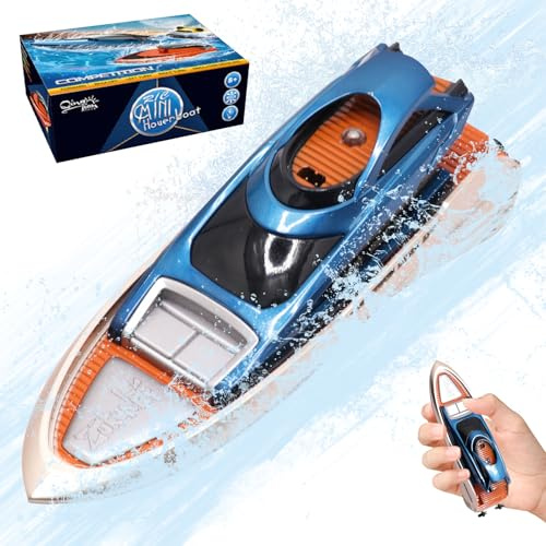 OBEST Barca Telecomandata da 2,4 GHz Mini Speedboat, RC Barca con Luce a LED, Barca a Motore ad Alta Velocità, Allarme a Batteria Bassa, Telecomando per Barche da Corsa Giocattolo per Mari, Piscine