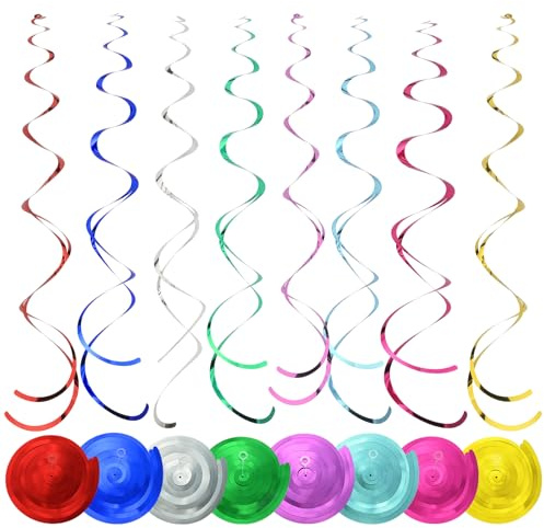 AhfuLife 32 Piezas Decoraciones de Espirales Colgantes Adornos para Carnaval, 8 Colores Mixtos Plástico Remolino Colgar Serpentinas para Decoraciones de Carnaval, Cumpleaños, Bodas, Aniversarios