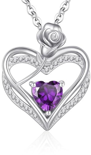 Cosie Lily Regalos para Mujer Collar Plata De Ley 925, Corazon Rosa Joyeria Colgante Cadena, Cumpleaños Navidad San Valentin Día De La Madre Regalo Originales para Mama Abuelas Amiga, Morado