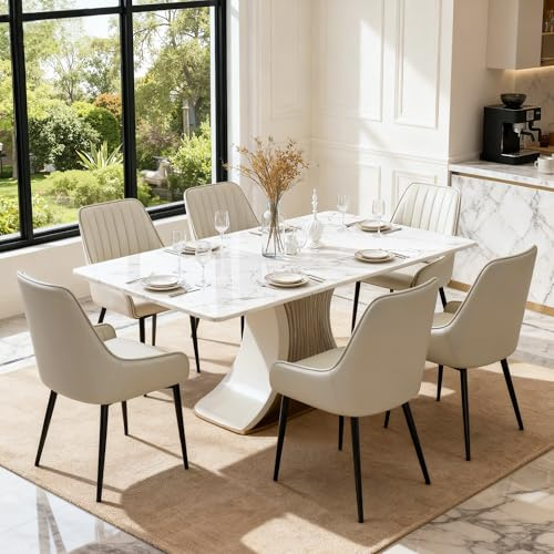 BonVache Dining Chairs Set of 6, Kitchen Chair with Metal Legs, Upholstered High Back Chairs for Living Room Dining Room Bedroom