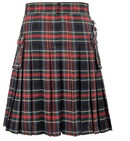 Kilt scozzese da uomo, 4,5 m, gonna a pieghe casual con comoda tasca (2XL rosso)