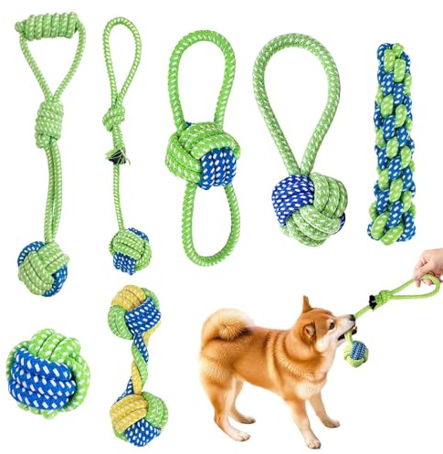 CVASNF Set di giocattoli per cani, 7 pezzi in cotone, giocattolo per cani, giocattolo per cani e allenamento (verde)